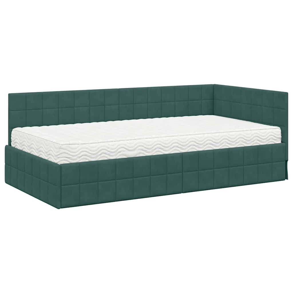 Struttura Letto Angolare con Materasso 2 pcs Verde Velluto