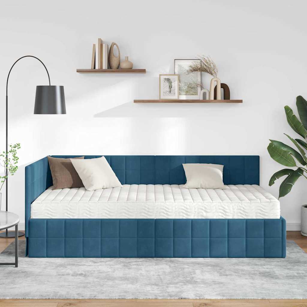 Struttura Letto Angolare con Materasso 2 pcs Blu Velluto