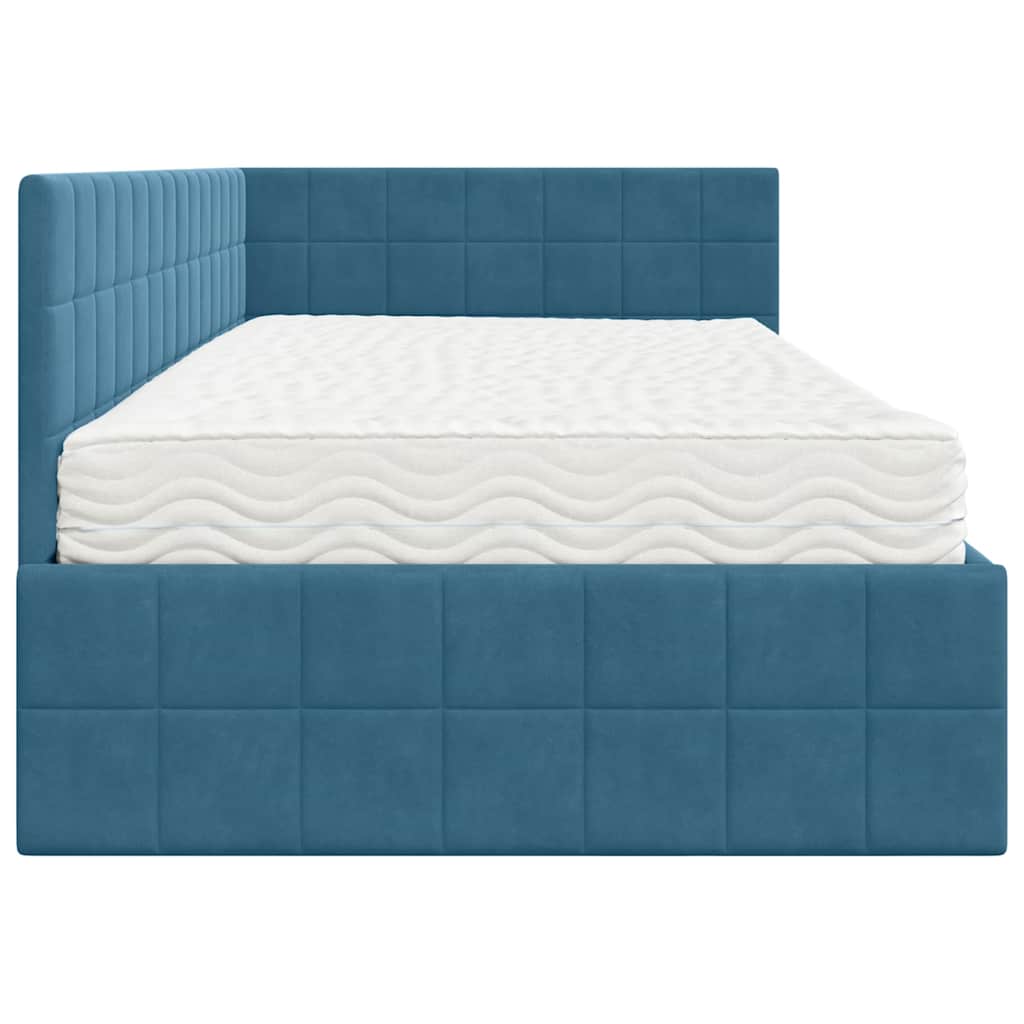 Struttura Letto Angolare con Materasso 2 pz Blu Velluto