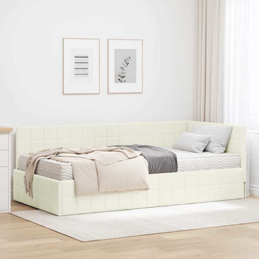Struttura Letto Angolare con Materasso 2 pcs Crema Velluto