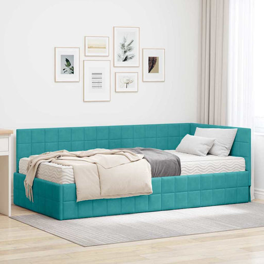 Struttura Letto Angolare con Materasso 2 pcs Turchese Velluto