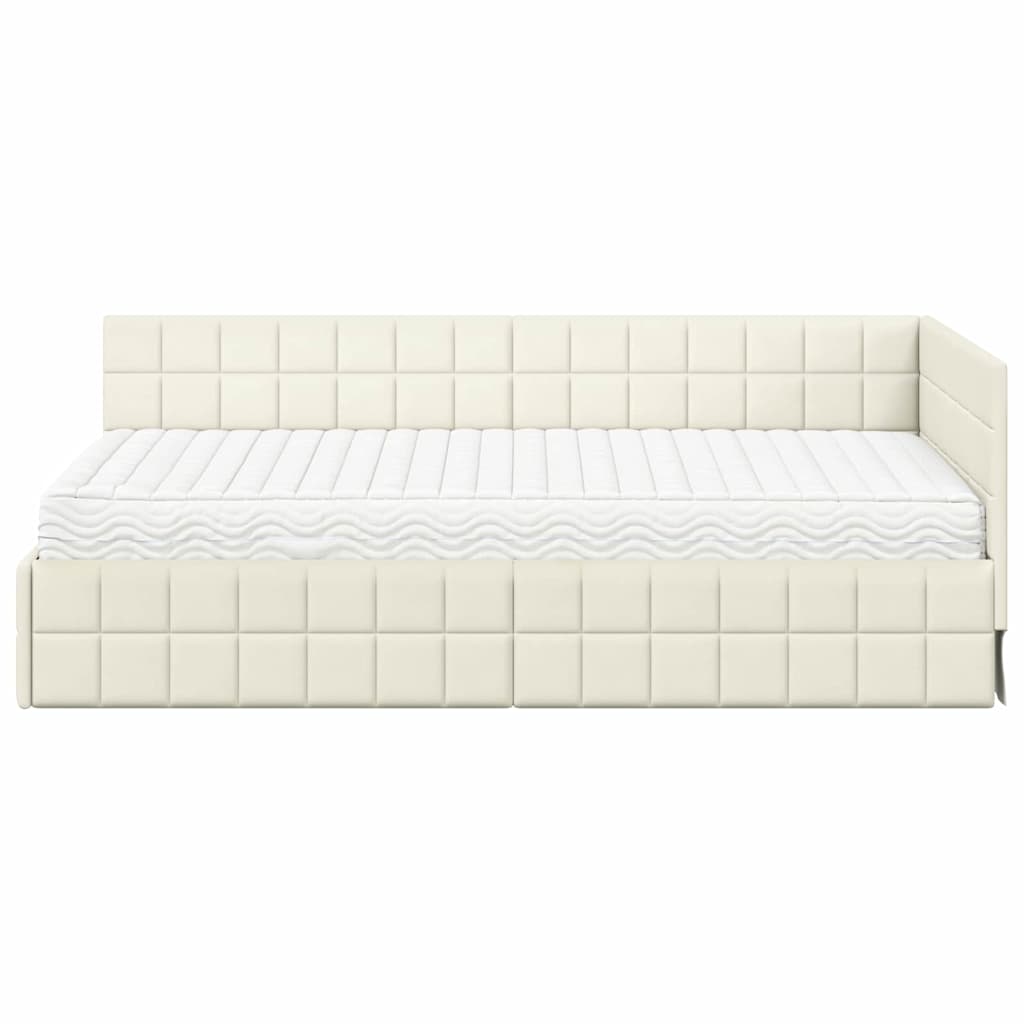 Struttura Letto Angolare con Materasso 2 pcs Crema Velluto | homemem39