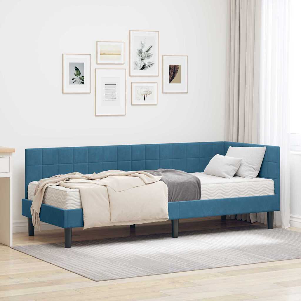 Struttura Letto Angolare con Materasso 2 pcs Blu Velluto