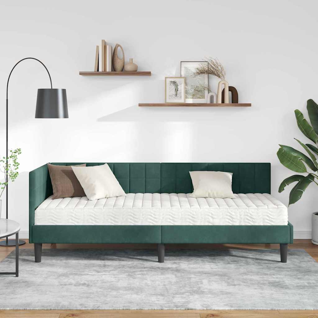 Struttura Letto Angolare con Materasso 2 pcs Verde Velluto
