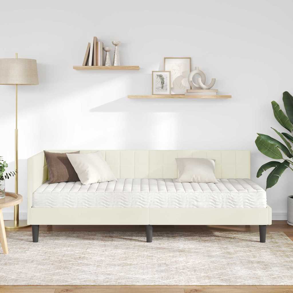 Struttura Letto Angolare con Materasso 2 pcs Crema Velluto