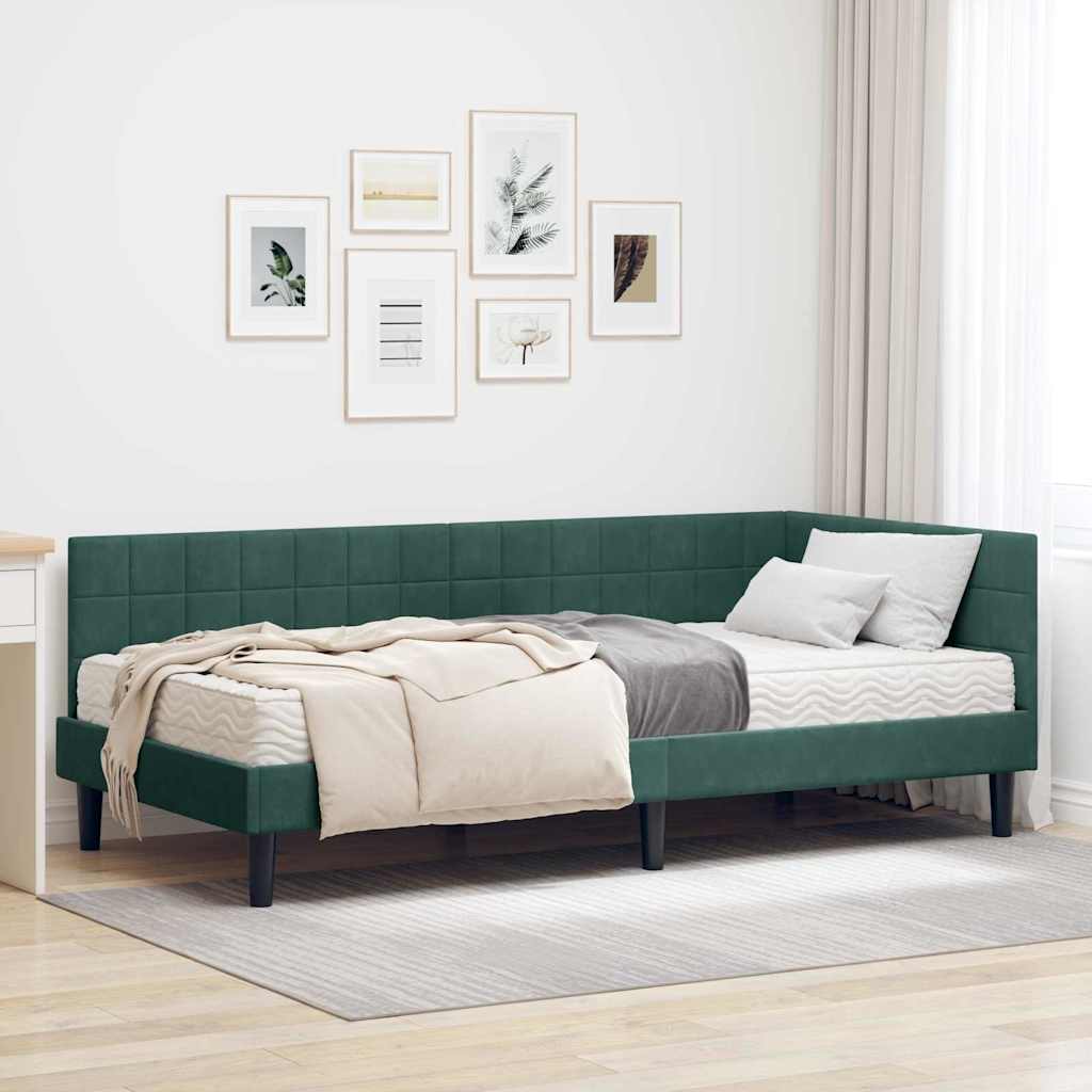 Struttura Letto Angolare con Materasso 2 pcs Verde Velluto