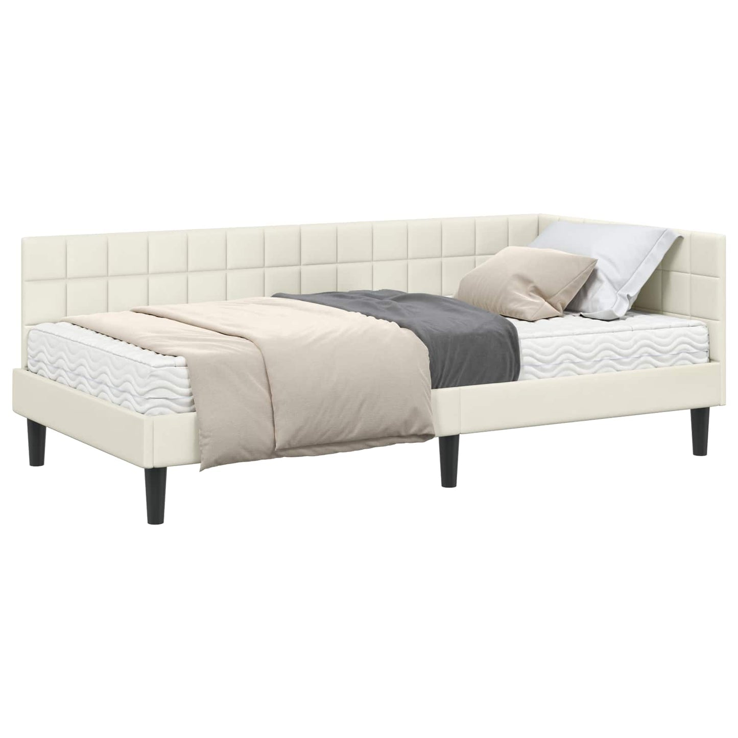 Struttura Letto Angolare con Materasso Crema 90 x 190 cm