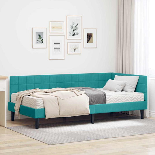 Struttura Letto Angolare con Materasso Turchese 90 x 190 cm