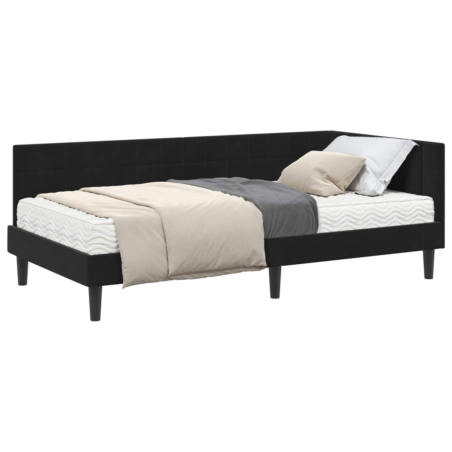 Struttura Letto Angolare con Materasso 2 pcs Nero Velluto