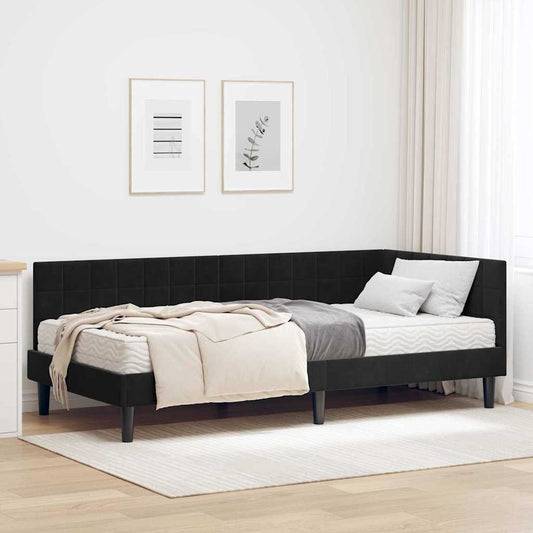 Struttura Letto Angolare con Materasso 2 pcs Nero Velluto