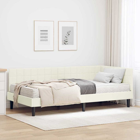 Struttura Letto Angolare con Materasso 2 pcs Crema Velluto | homemem39