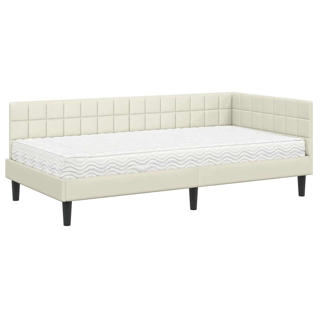 Struttura Letto Angolare con Materasso 2 pcs Crema Velluto