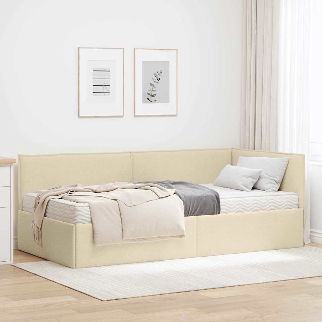 Struttura Letto Angolare con Materasso 2 pcs Crema Velluto
