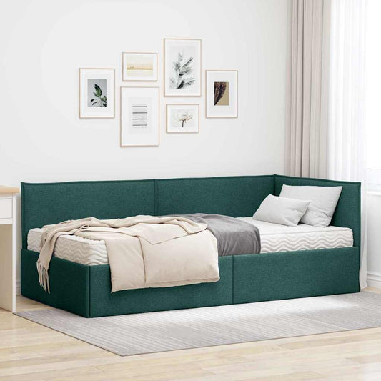 Struttura Letto Angolare con Materasso 2 pz Verde Scuro