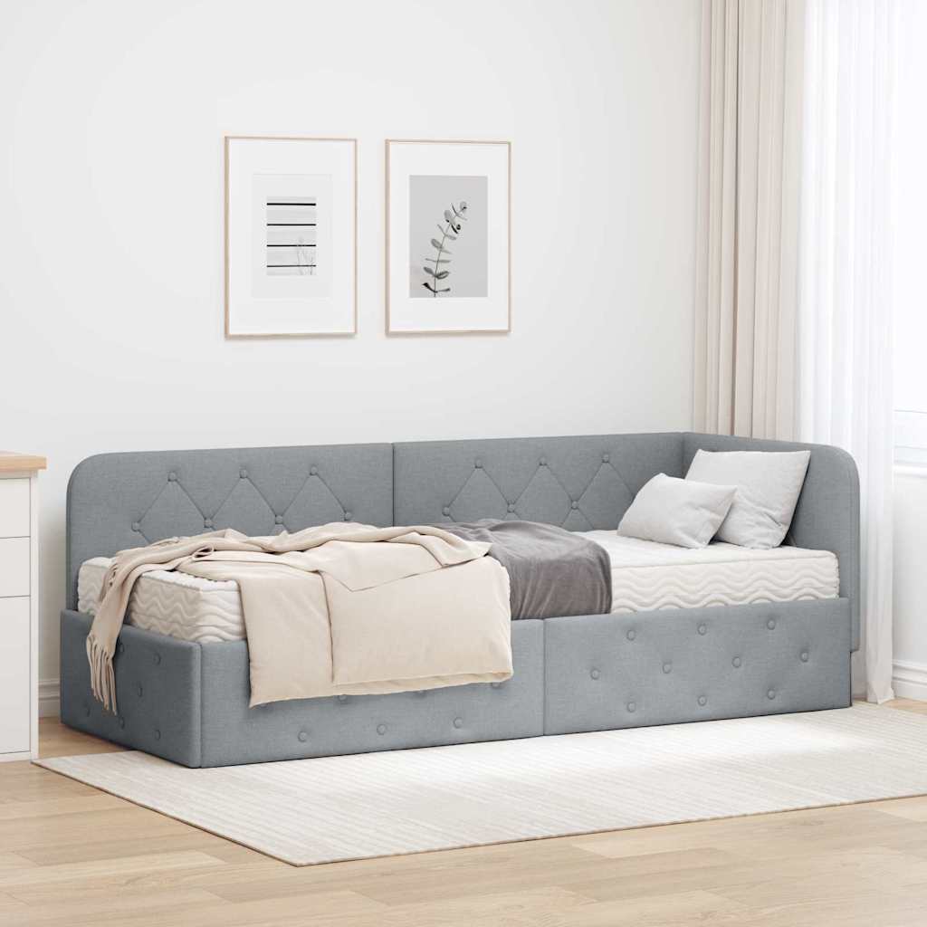 Cornice del letto ad angolo Grigio chiaro 80 x 200 cm Tessuto | homemem39