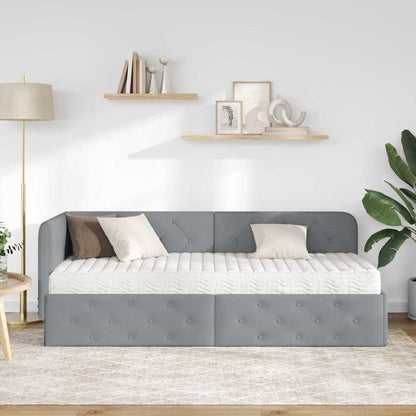 Cornice del letto ad angolo Grigio chiaro 80 x 200 cm Tessuto | homemem39