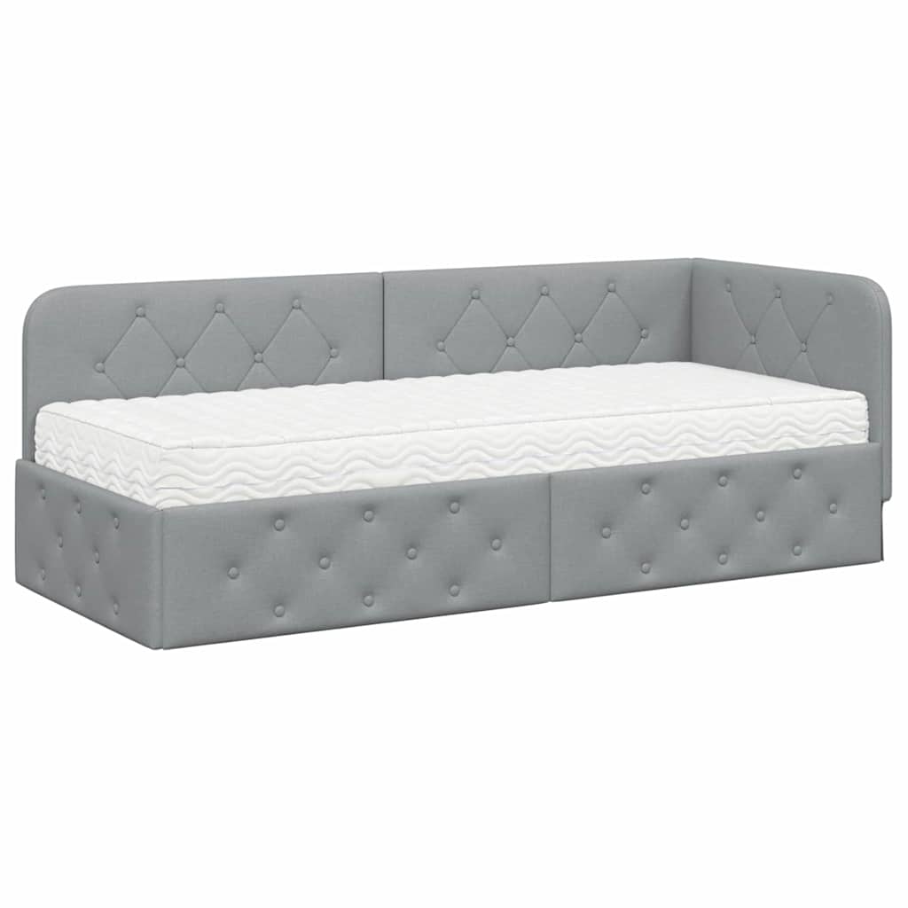 Cornice del letto ad angolo Grigio chiaro 80 x 200 cm Tessuto | homemem39