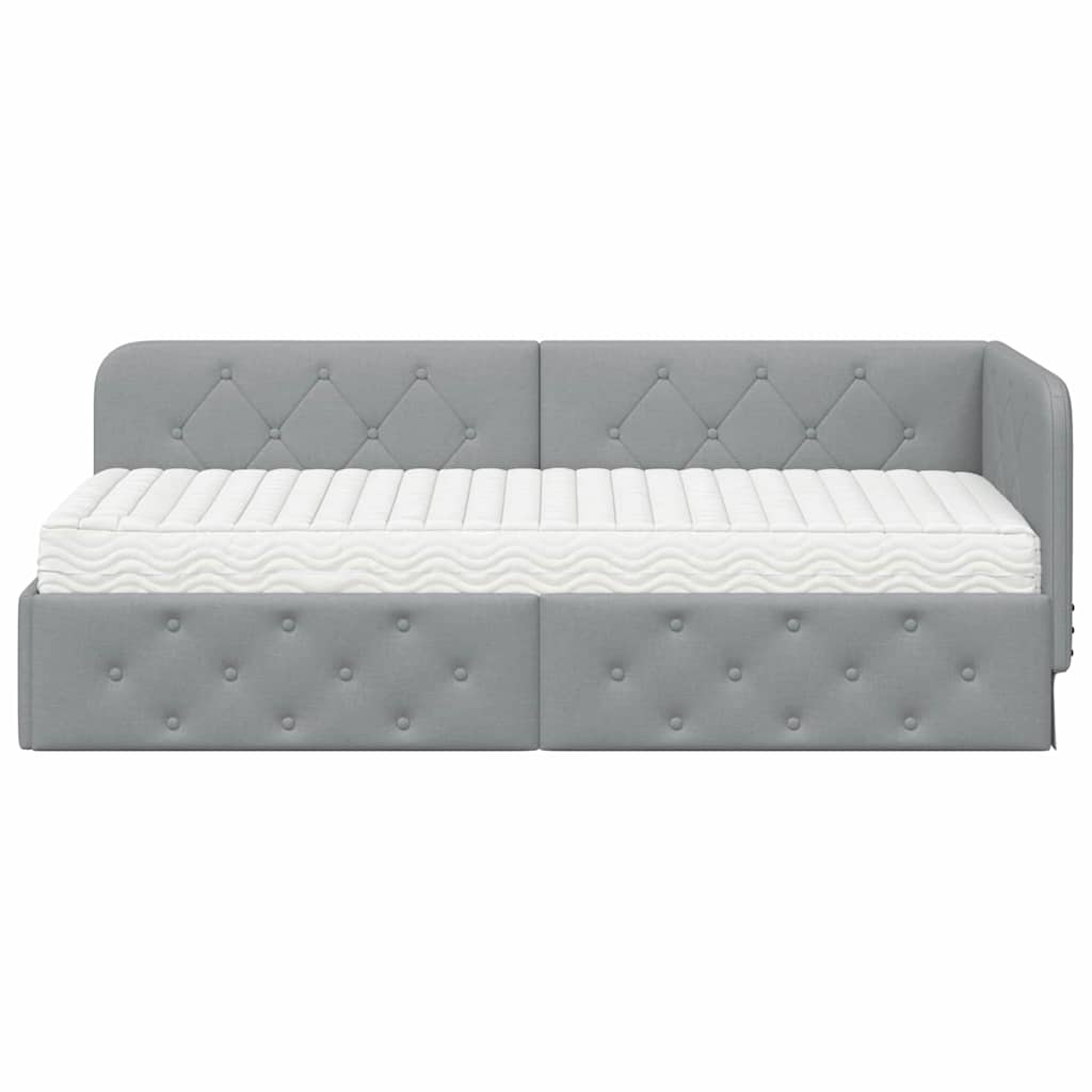 Cornice del letto ad angolo Grigio chiaro 80 x 200 cm Tessuto | homemem39
