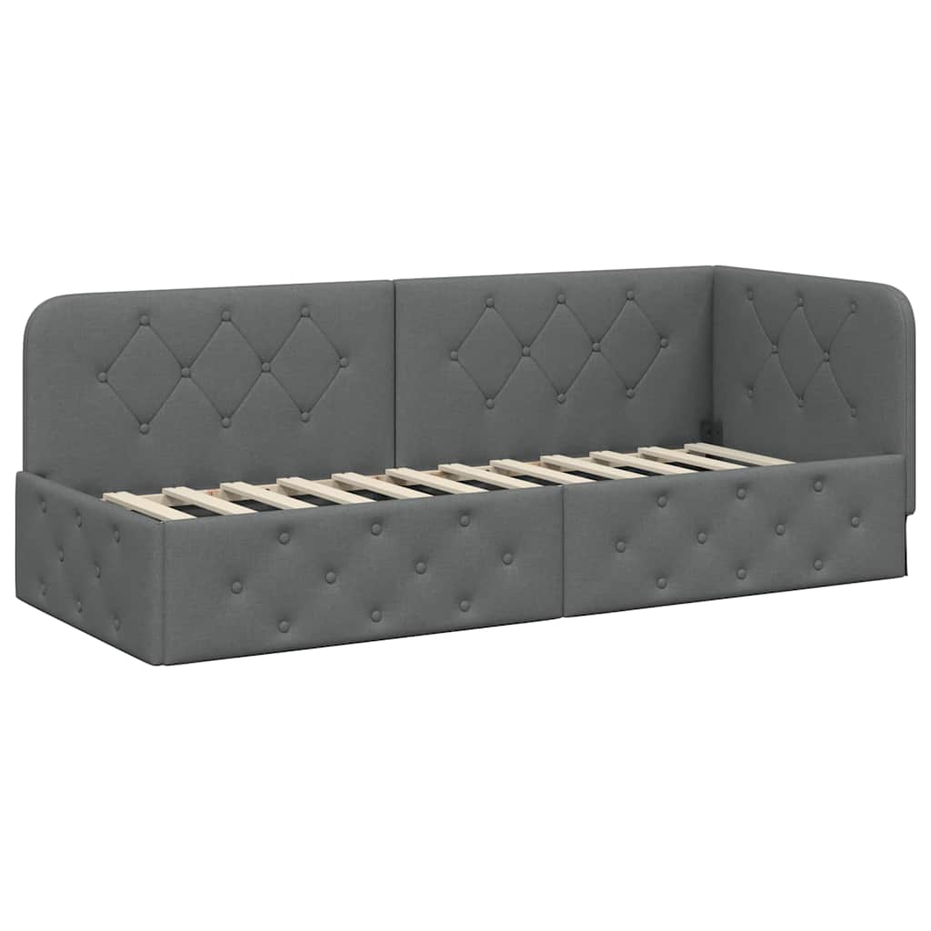 Cornice del letto ad angolo Grigio scuro 80 x 200 cm Tessuto | homemem39