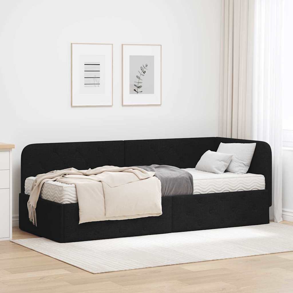 Cornice del letto ad angolo Nero 80 x 200 cm Tessuto | homemem39