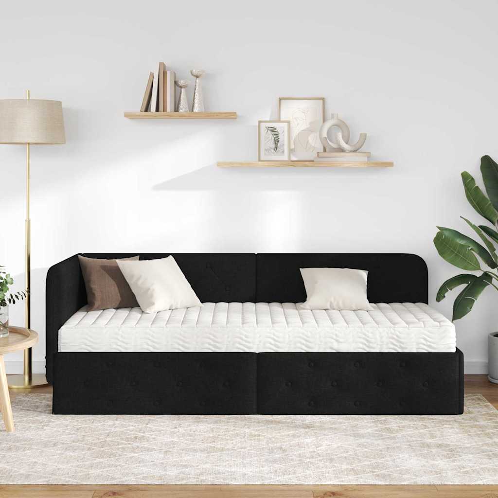 Cornice del letto ad angolo Nero 80 x 200 cm Tessuto | homemem39