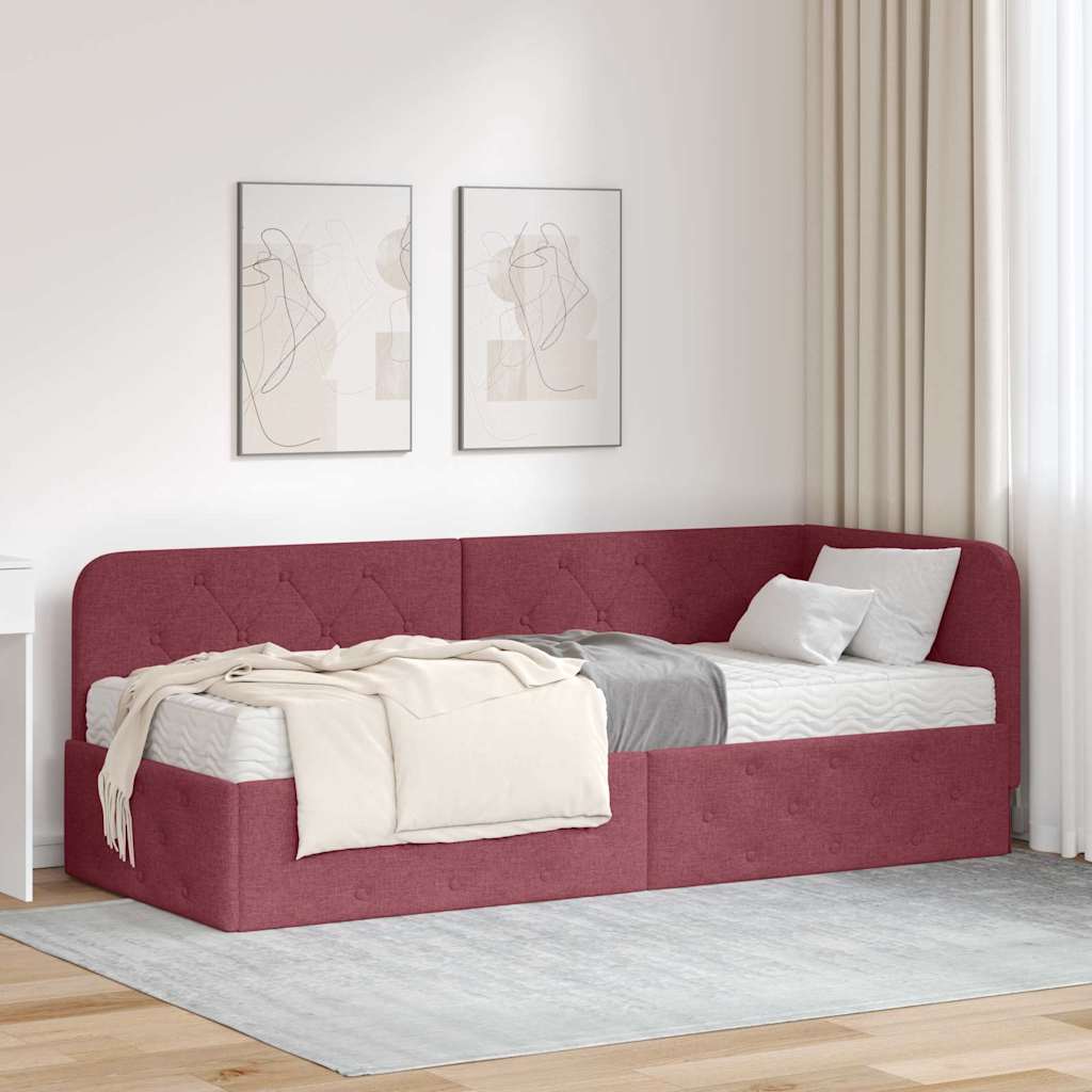 Cornice del letto ad angolo Rosso Vino 80 x 200 cm Tessuto | homemem39