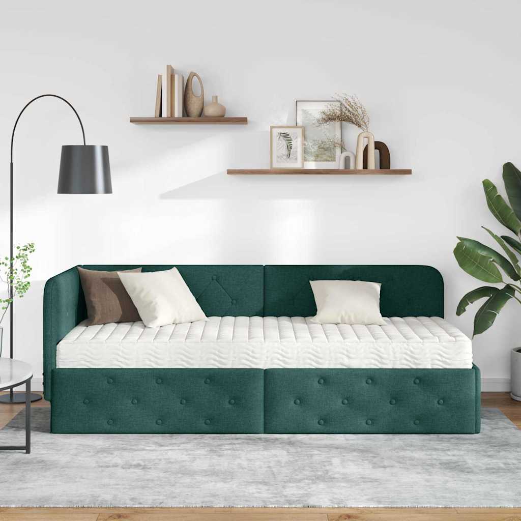 Cornice del letto ad angolo Verde Scuro 80 x 200 cm Tessuto | homemem39