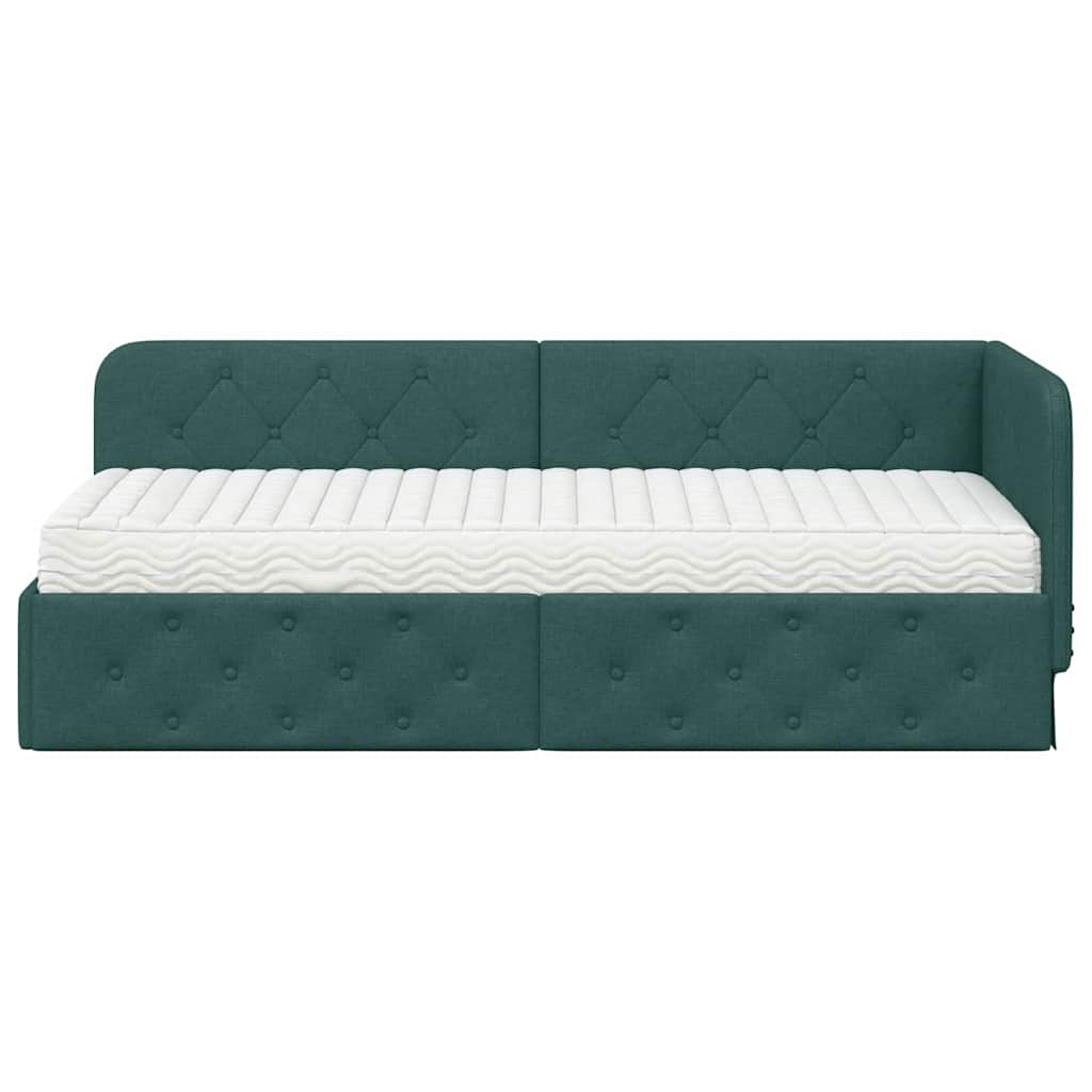 Cornice del letto ad angolo Verde Scuro 80 x 200 cm Tessuto | homemem39