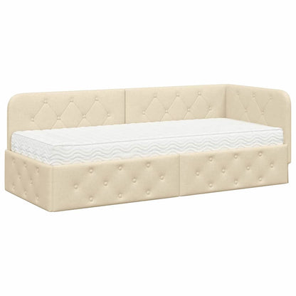 Cornice del letto ad angolo Crema 80 x 200 cm Tessuto | homemem39