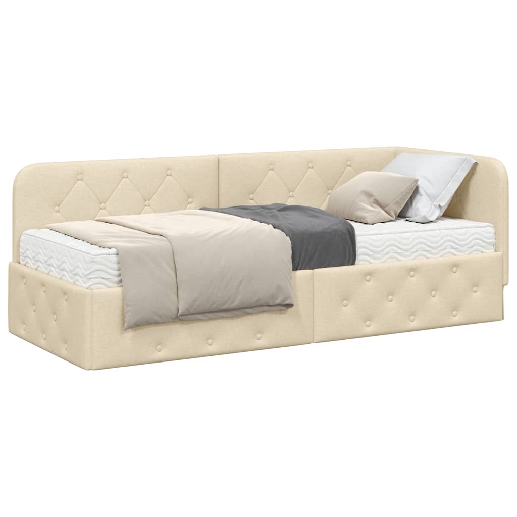 Cornice del letto ad angolo Crema 80 x 200 cm Tessuto | homemem39