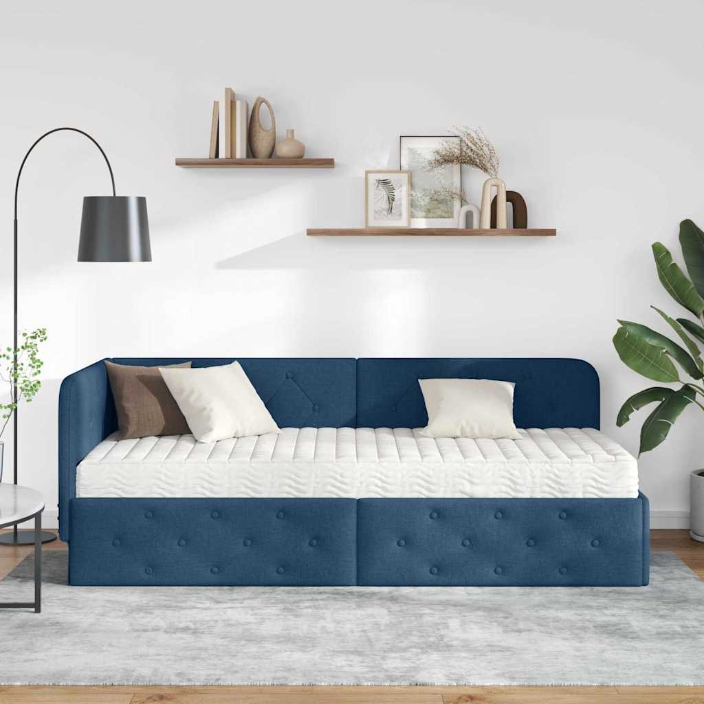 Cornice del letto ad angolo Blu 80 x 200 cm Tessuto | homemem39