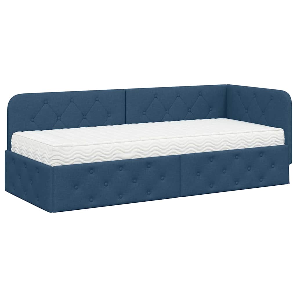 Cornice del letto ad angolo Blu 80 x 200 cm Tessuto | homemem39