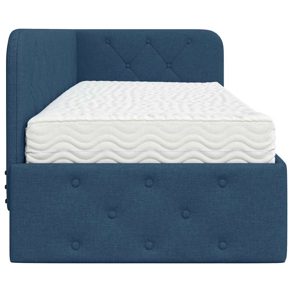 Cornice del letto ad angolo Blu 80 x 200 cm Tessuto | homemem39