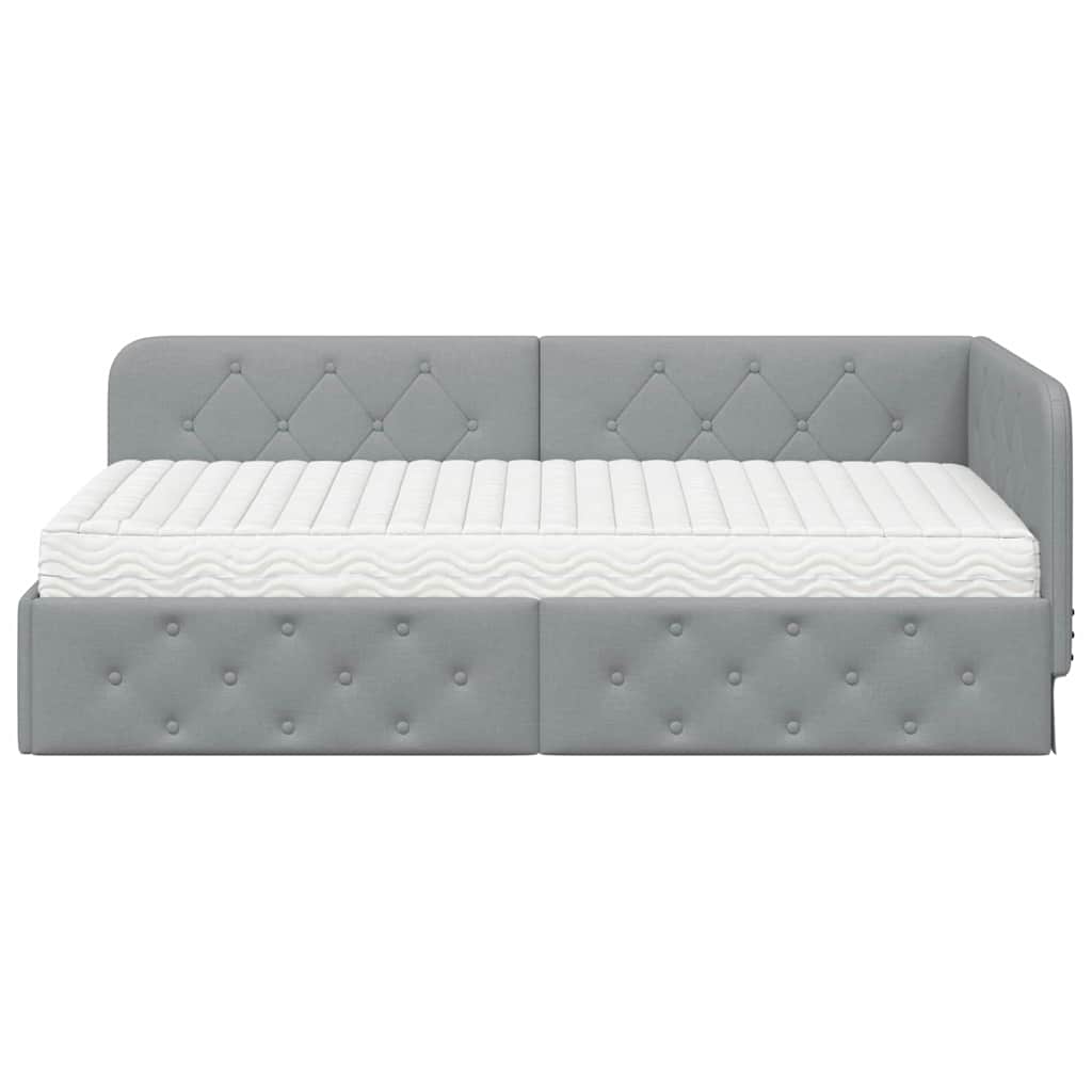 Cornice del letto ad angolo Grigio chiaro 90 x 190 cm Tessuto | homemem39