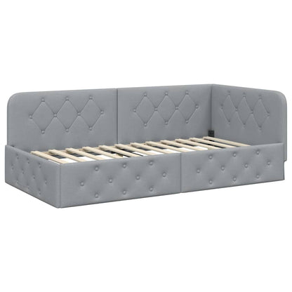 Cornice del letto ad angolo Grigio chiaro 90 x 190 cm Tessuto | homemem39