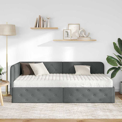 Cornice del letto ad angolo Grigio scuro 90 x 190 cm Tessuto | homemem39
