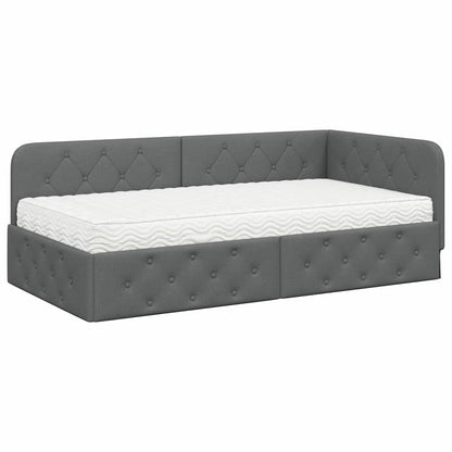 Cornice del letto ad angolo Grigio scuro 90 x 190 cm Tessuto | homemem39