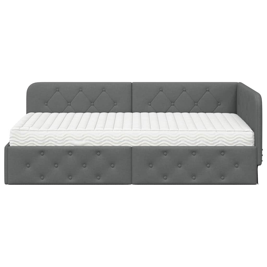 Cornice del letto ad angolo Grigio scuro 90 x 190 cm Tessuto | homemem39