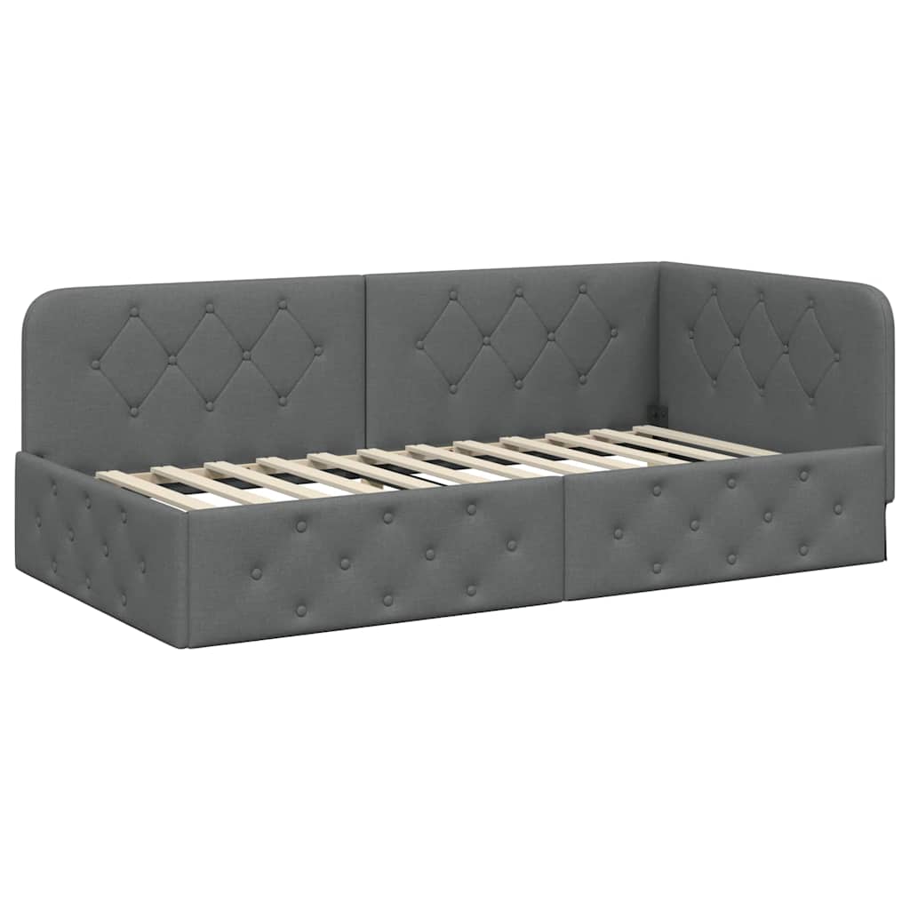 Cornice del letto ad angolo Grigio scuro 90 x 190 cm Tessuto | homemem39