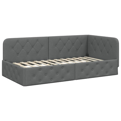 Cornice del letto ad angolo Grigio scuro 90 x 190 cm Tessuto | homemem39