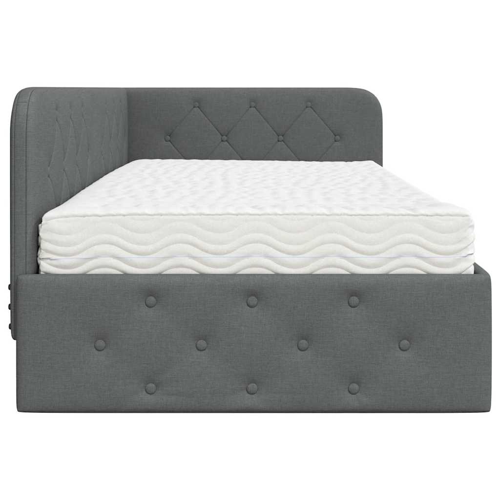 Cornice del letto ad angolo Grigio scuro 90 x 190 cm Tessuto | homemem39