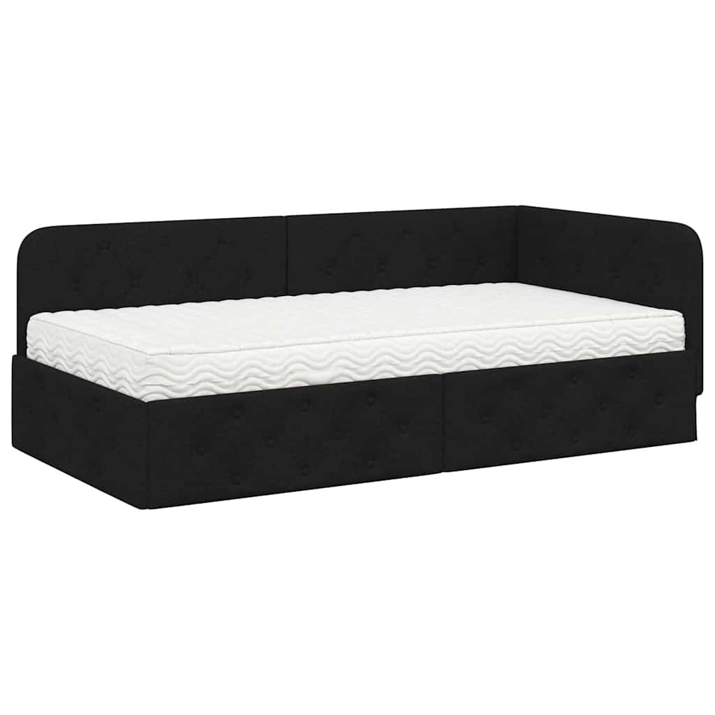 Cornice del letto ad angolo Nero 90 x 190 cm Tessuto | homemem39