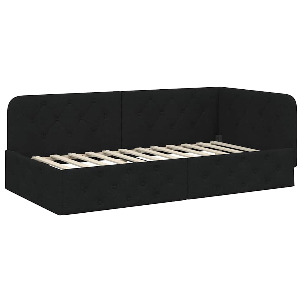 Cornice del letto ad angolo Nero 90 x 190 cm Tessuto | homemem39