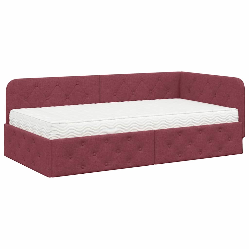Cornice del letto ad angolo Rosso Vino 90 x 190 cm Tessuto | homemem39