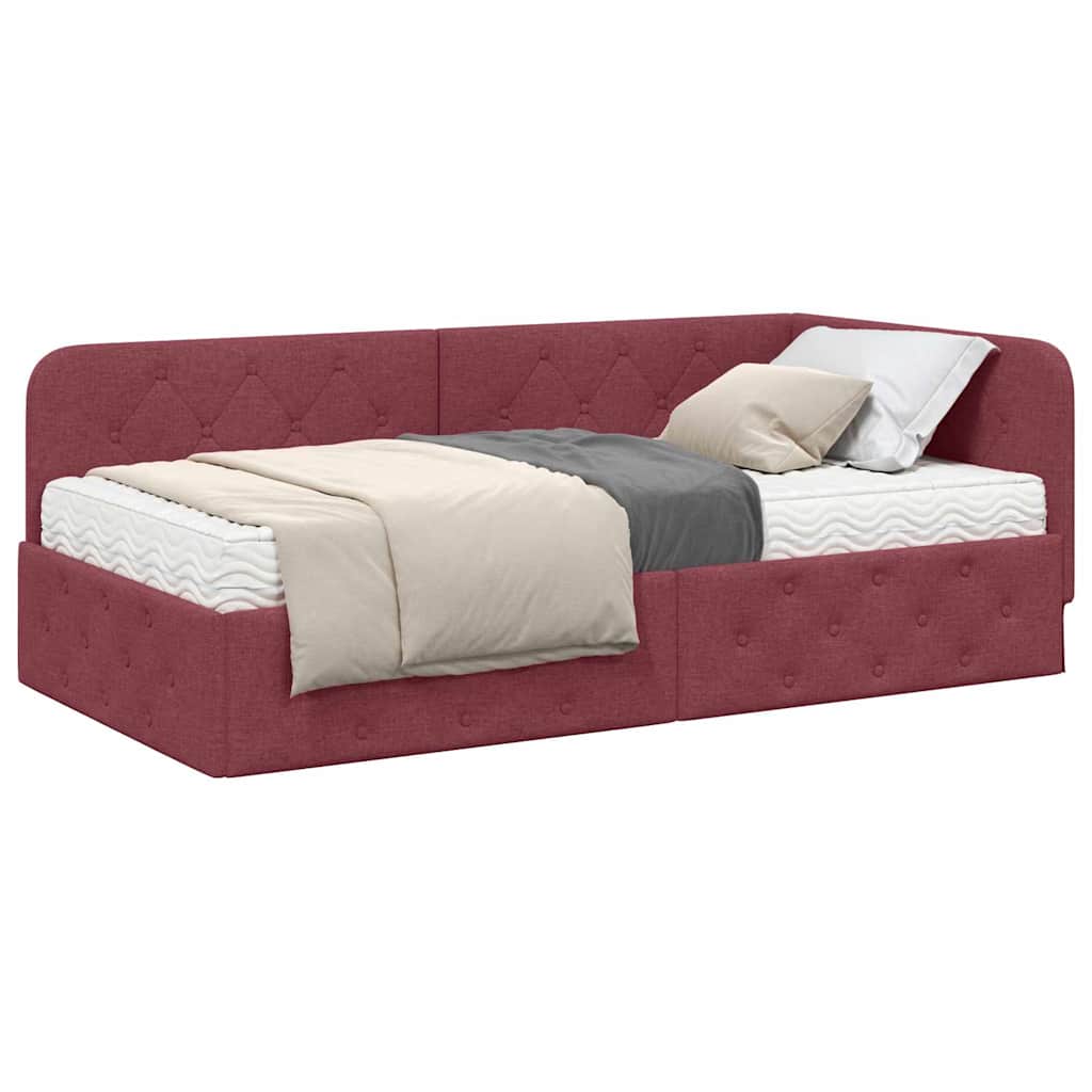 Cornice del letto ad angolo Rosso Vino 90 x 190 cm Tessuto | homemem39