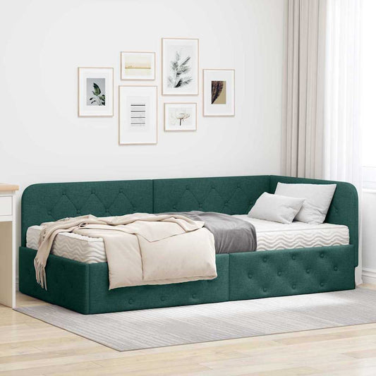Cornice del letto ad angolo Verde Scuro 90 x 190 cm Tessuto | homemem39