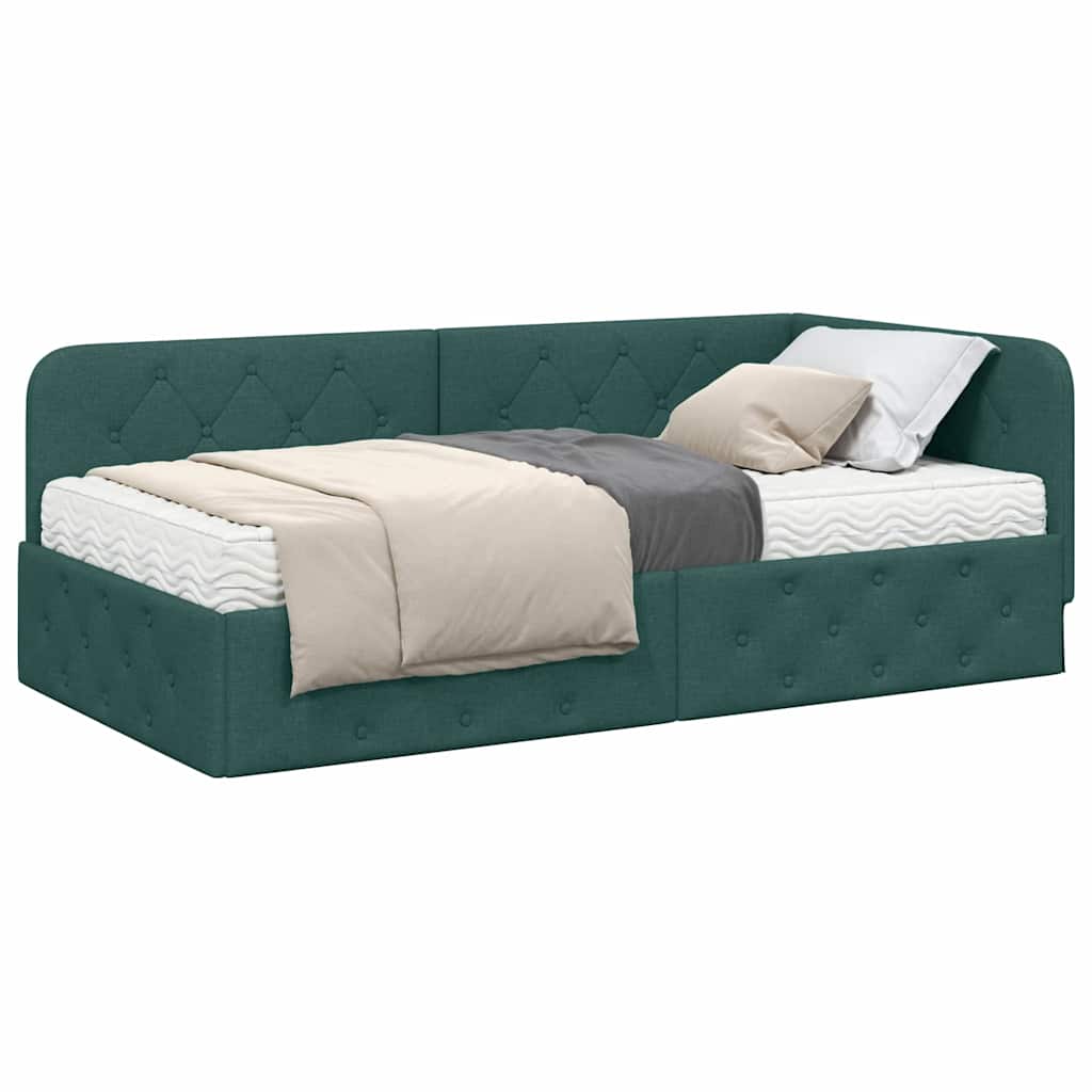 Cornice del letto ad angolo Verde Scuro 90 x 190 cm Tessuto | homemem39
