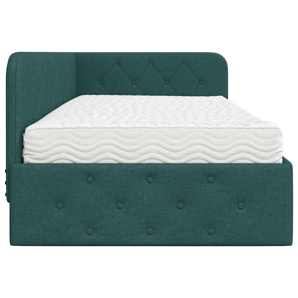 Cornice del letto ad angolo Verde Scuro 90 x 190 cm Tessuto | homemem39
