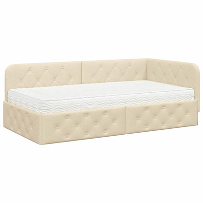 Cornice del letto ad angolo Crema 90 x 190 cm Tessuto