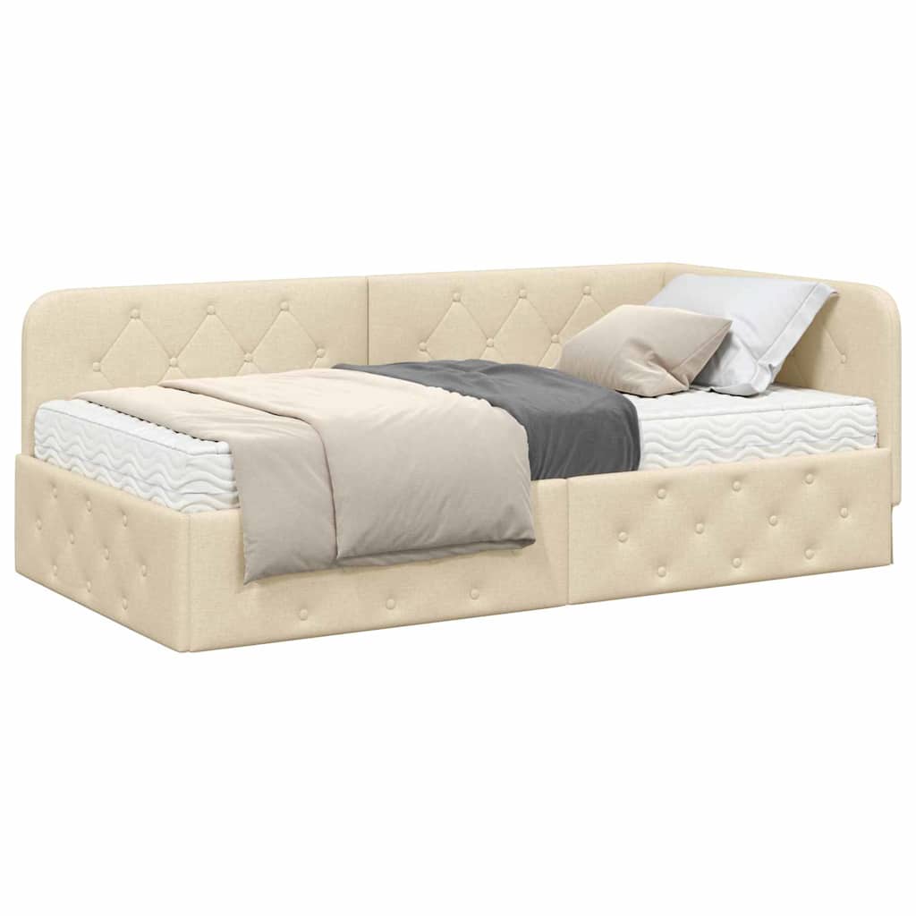 Cornice del letto ad angolo Crema 90 x 190 cm Tessuto